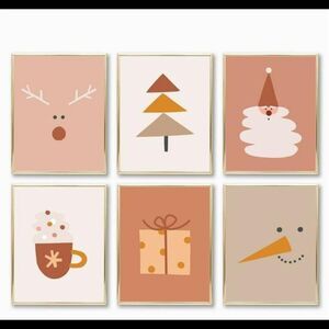 Boho Christmas Holiday Yule Holly Set of 6 Minimal Prints Unframed